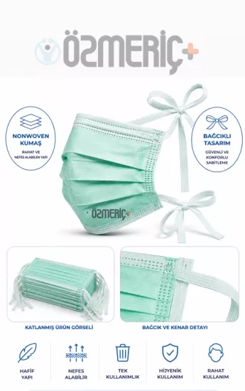 Bağcıklı Cerrahi Maske | Tek Kullanımlık Nonwoven Maske